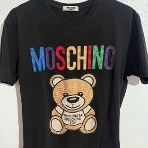 Moschino Multicolor Logo Black Kids T-Shirt with Bear
